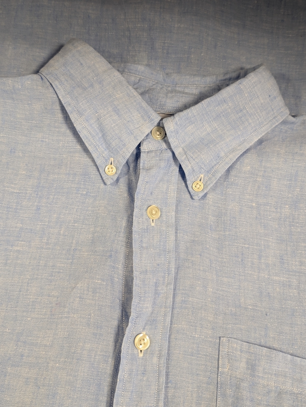 Brooks Brothers Linen Shirt XL Light Blue Button Front Short Sleeve Textured - Picture 12 of 13